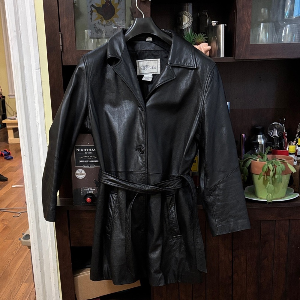 Women's Black Leather Trench Coat / Jacket